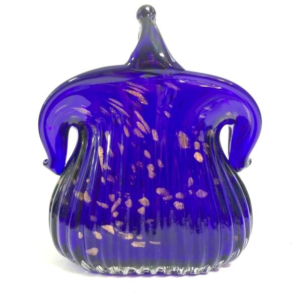 Cobalt art glass gold specks heavy unusual vase